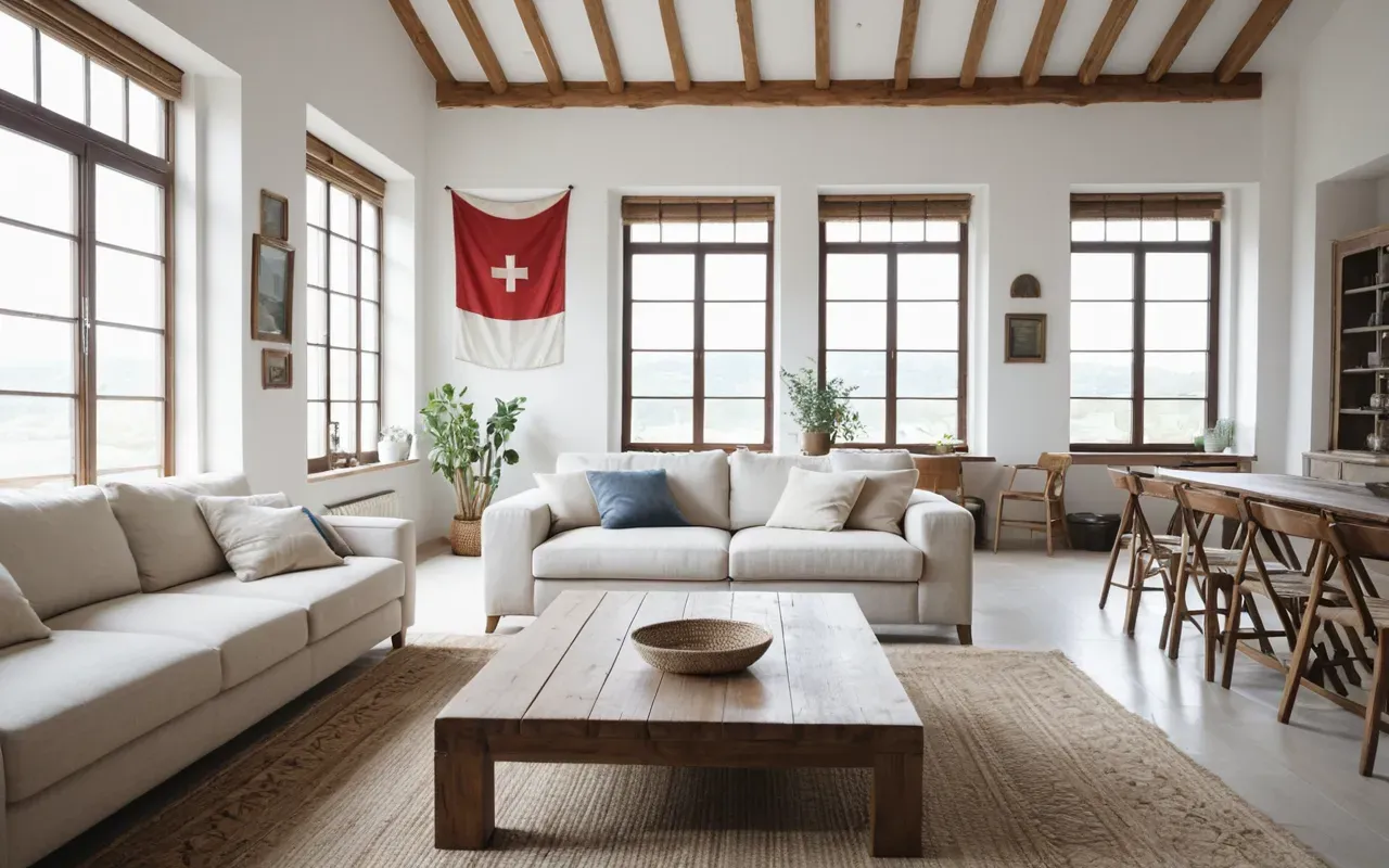 A bright, airy living room with large windows, light-colored furniture, and a clean, minimalist aesthetic, soft natural daylight, no people, editorial photography style