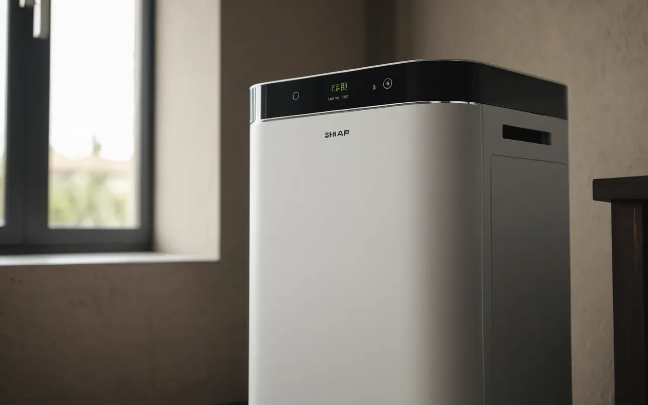 hava temizleme cihazı A close up of a modern air purifier unit operating silently in a minimalist home interior with soft ambient lighting highlighting clean surfaces.