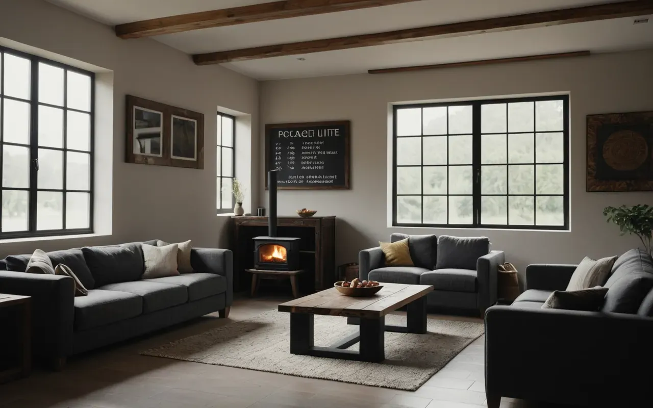 ev havalandırma ortamı A modern living room with open windows allowing fresh air to flow in and sunlight illuminating clean surfaces and comfortable furniture.